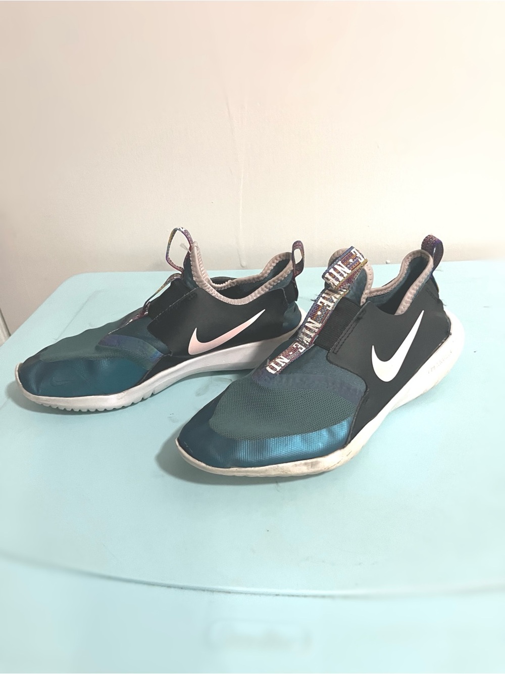 Nike Slip-On Sneakers in Teal, Black & White